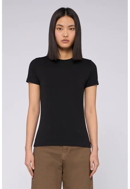 Слим тениска с овално деколте - Черен