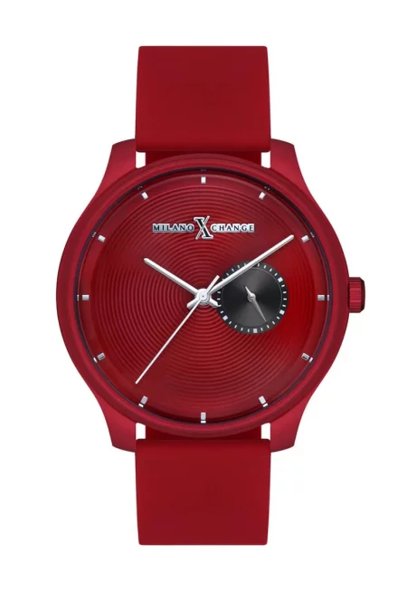 Спортен часовник за мъже  42 мм - стоманен корпус - силиконова каишка - червен - 3 ATM