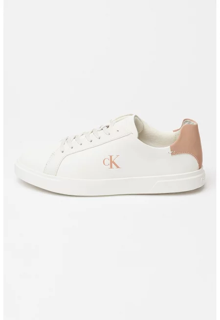 Спортни обувки от кожа с лого - Карамел/Мръснобял