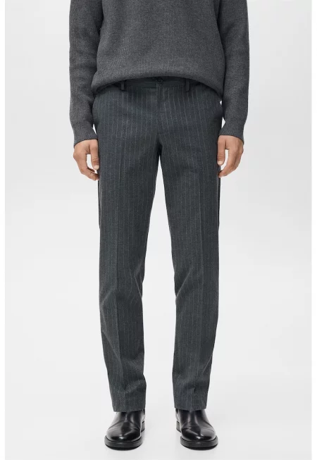 Стандартен панталон панталон с памук със средновисока талия - Tъмносив