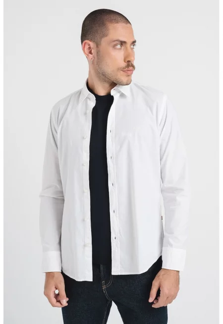 Стандартна памучна риза с бродирано лого - Бял