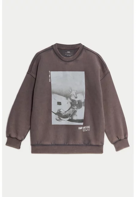 Суитшърт с шарка и паднали ръкави