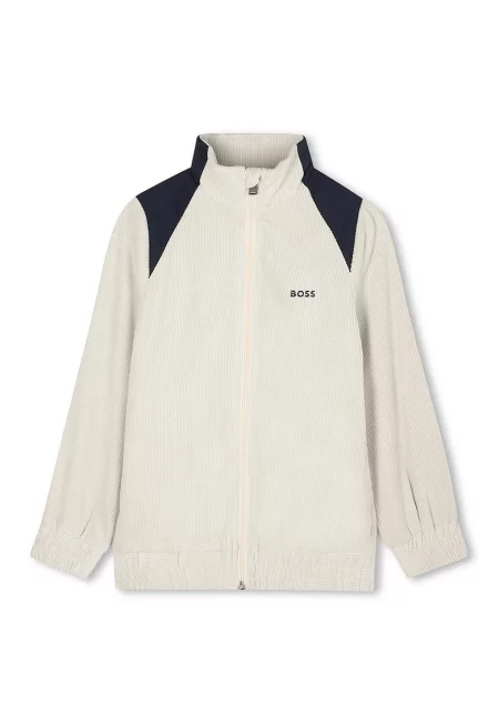 Суитшърт с цип и лого - Крем