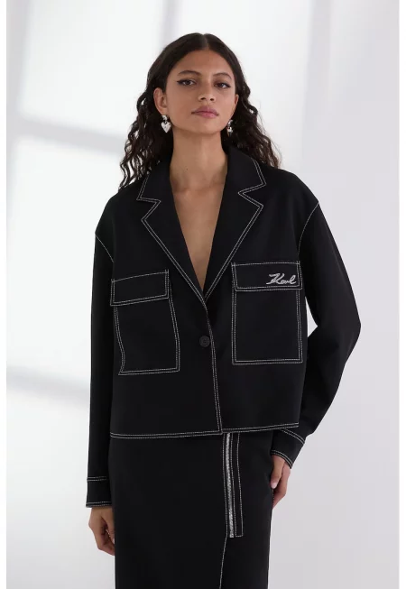 Свободно сако с джобове - Черен