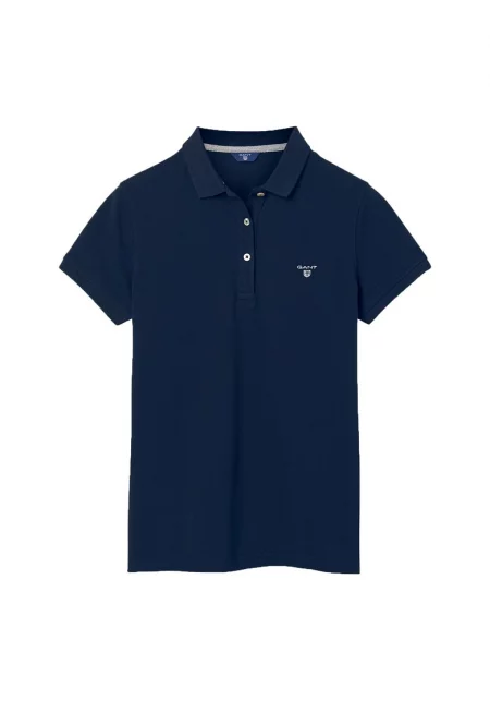 Тениска от пике с яка и лого - Тъмносин