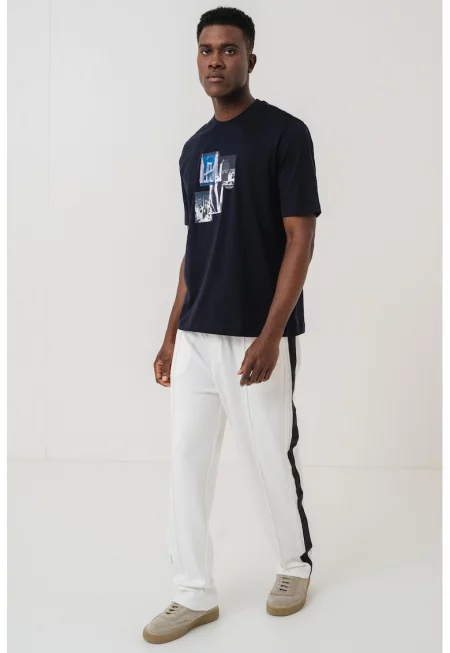 Тениска с овално деколте и фото щампа - Бял/Зелен/Ултрамарин синьо