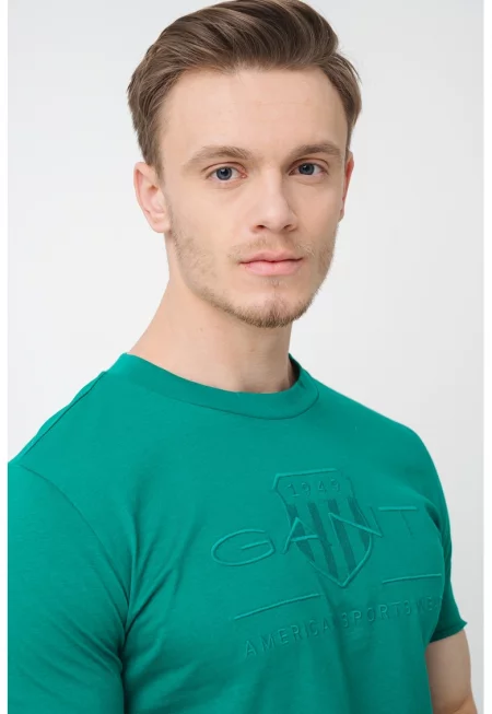 Тениска с овално деколте с лого - Аква зелено