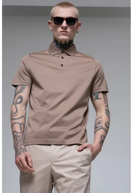 Тениска с яка - Светлокафяв