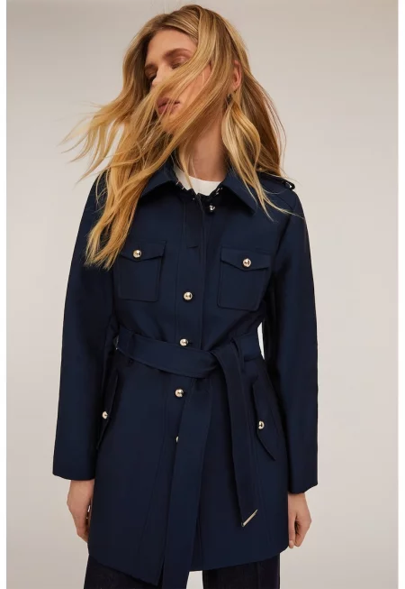 Тренч с джобове на гърдите - Тъмносин