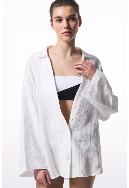 Уголемена памучна риза - Бял