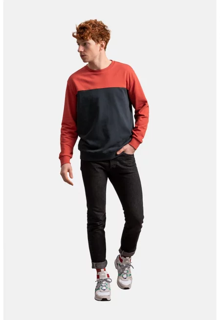 Унисекс суитшърт с дизайн с цветен блок - Черен/Корал
