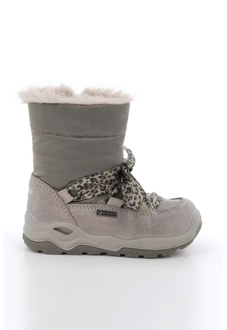 Велурени ботуши с лого - Сиво-бежов