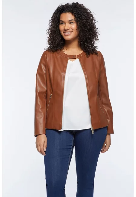 Яке с цип и скосени джобове - Канелено кафяво