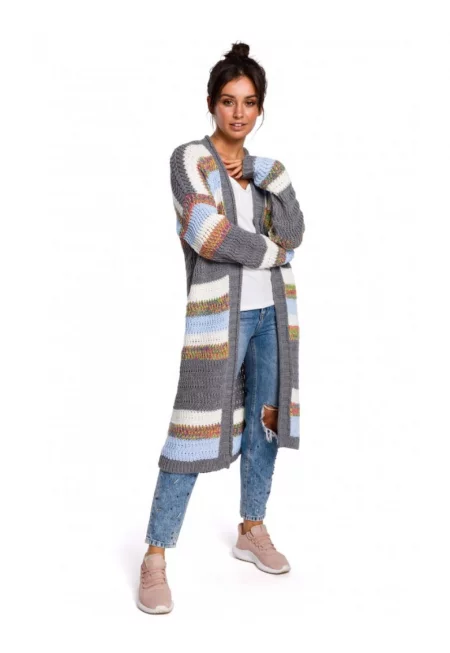 Жилетка на райе - акрил - сиво/кафяво/бяло/синьо