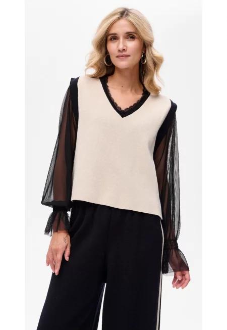 Жилетка с V-образно деколте и контрастни ленти