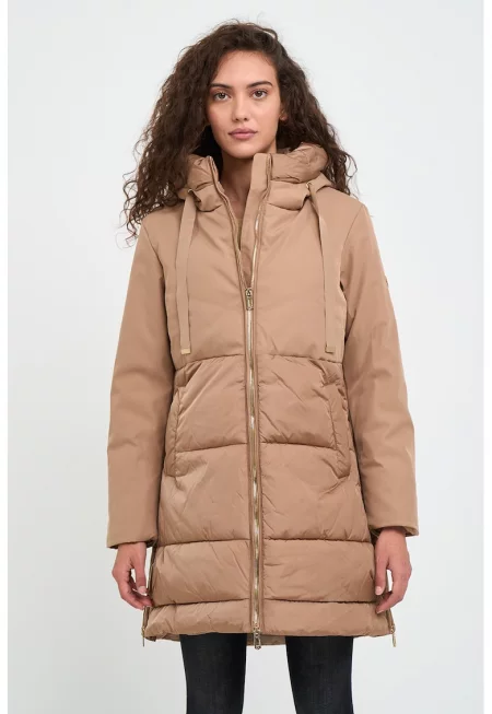 Зимно яке с качулка и цип - Бежов