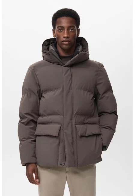 Зимно яке с качулка - Тъмнокафяв