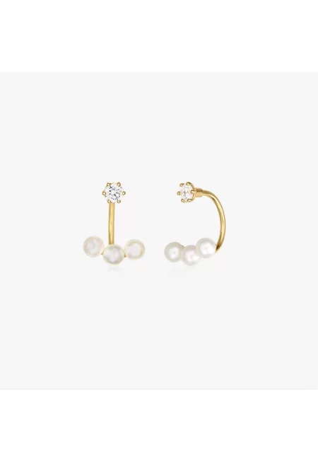 Златни обеци Trio Ear Jacket - Естествени перли