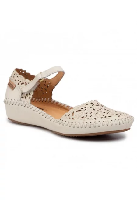 Бели пиколинос перфорирани обувки от естествена кожа 655-0906