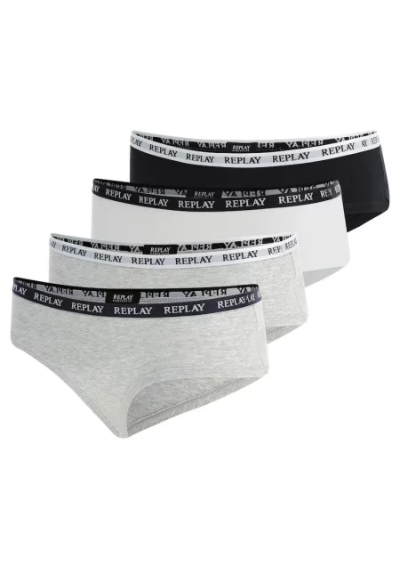 Бикини хипстър с памук и лого - 4 чифта - Бял/Черен/Сив