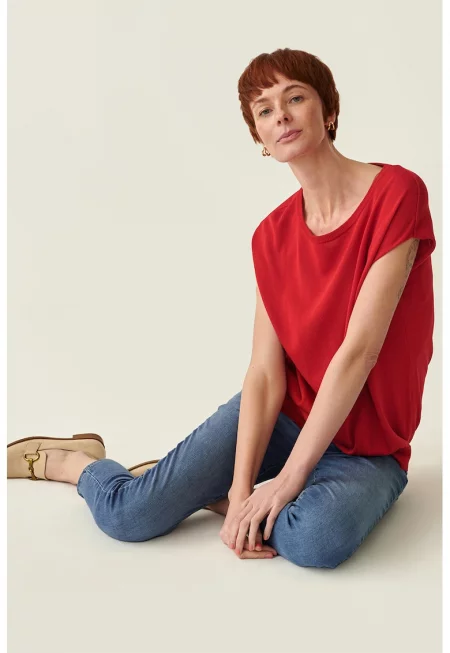 Блуза с деколте тип лодка - Червен