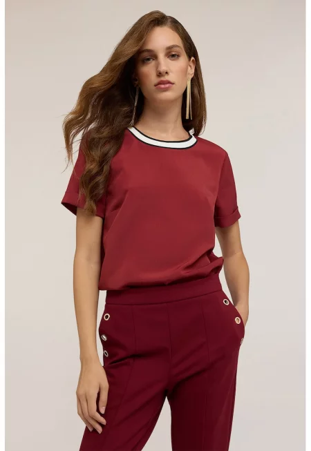 Блуза с овално деколте - Червен