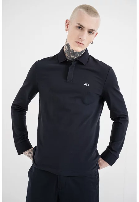 Блуза с яка и бродирано лого - Ултрамарин синьо