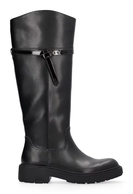 Ботуши от кожа и еко кожа с метален монограм - Черен