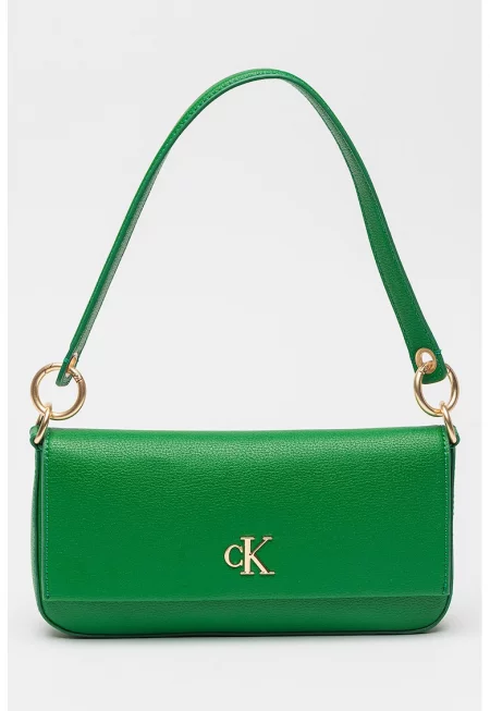 Чанта за рамо от еко кожа с лого - Зелен