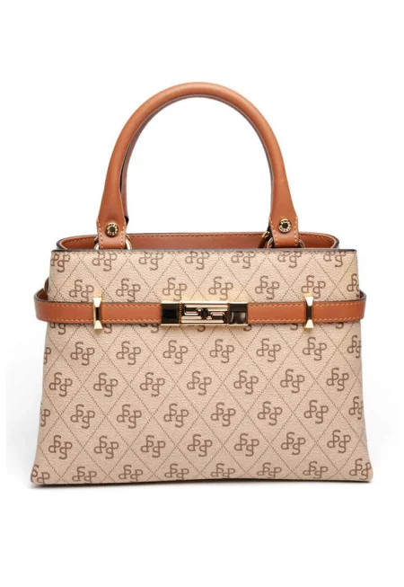 Чанта за рамо от еко кожа с отделяща се презрамка - Карамел/Светло бежово