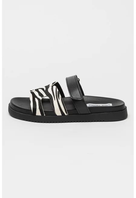 Чехли с кожа с косъм Missile - Слонова кост/Черен