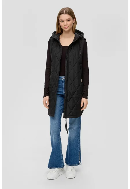 Дълъг капитониран елек с качулка