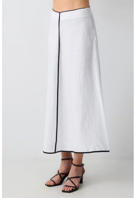 Дълга разкроена риза от лен - Бял