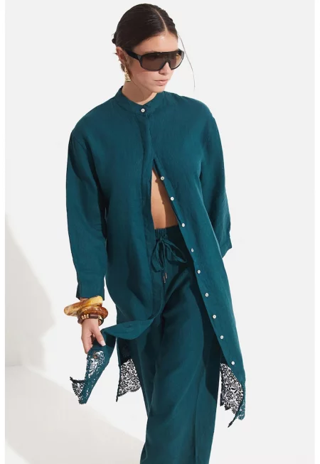 Дълга риза с дантелени краища - Персийско зелено