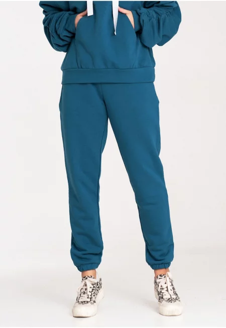 Дамски панталон  модел M1056 - памук - син - ластик на талията - размер