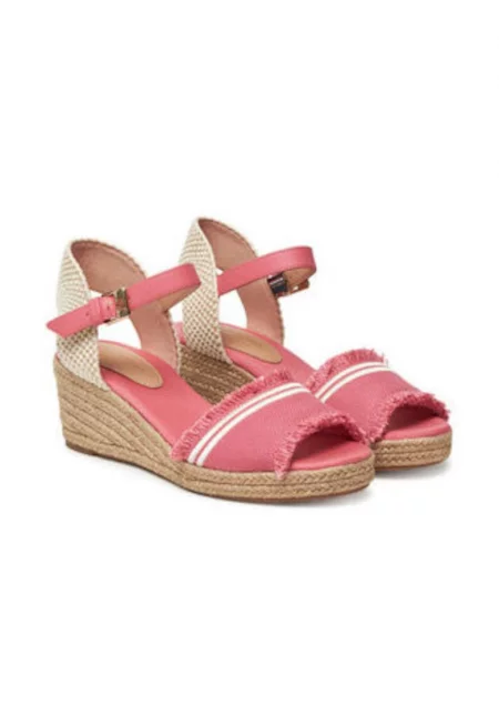 Дамски сандали -  текстил - розов/бял