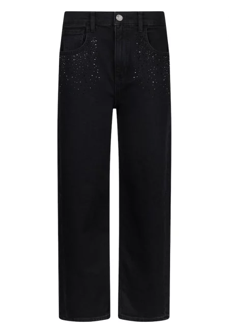 Дънки Boyfriend с декоративни камъни - Черен