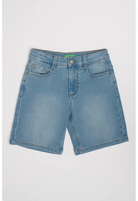 Дънков къс панталон с висока талия - Пастелносин