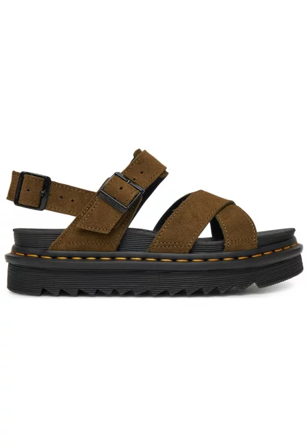Dr Martens - сандали от велур с платформа и закопчаване с велкро - зелени -