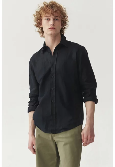 Елегантна ленена риза - Черен