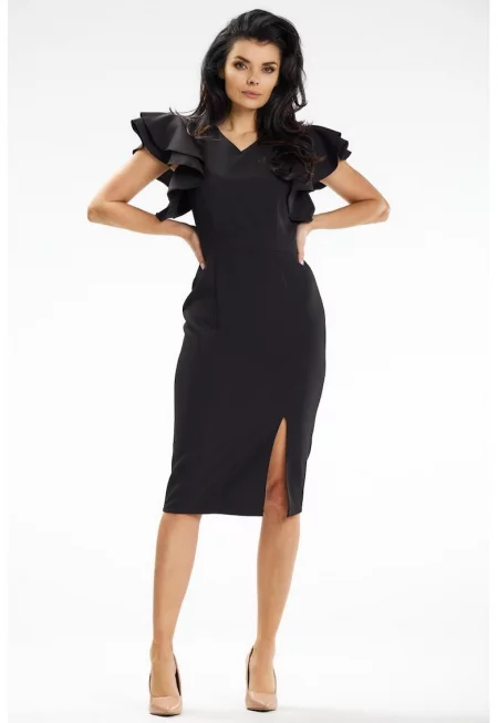 Елегантна миди рокля с къс ръкав A634