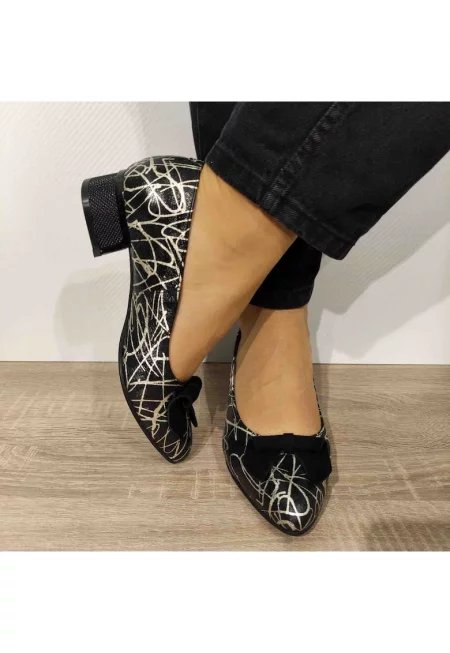 Елегантни дамски обувки  055 - черни + сребристи - Черен/Сребрист