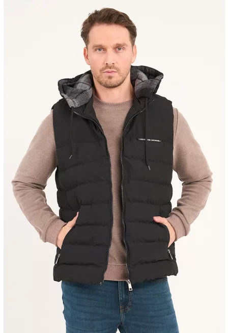 Елек с качулка и цип - Черен