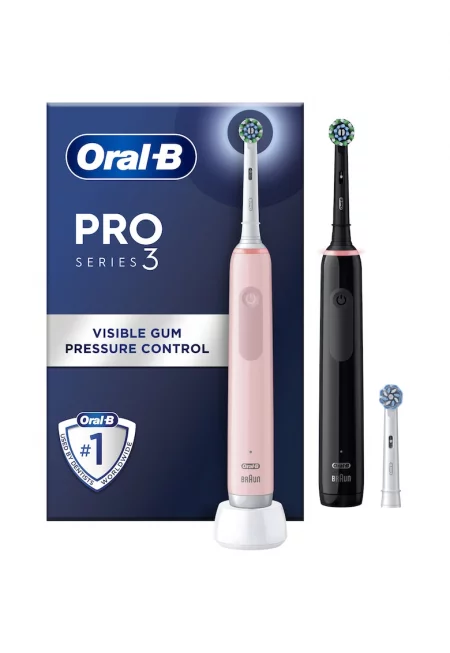 Електрическа четка за зъби  Pro - 3D почистване - 3 програми - 1 зарядно - 1 накрайник - Пътен калъф - Черен/Розово