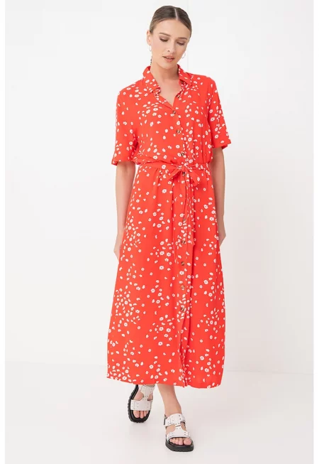 Флорална рокля-риза Island Escape - Бял/Аленочервен