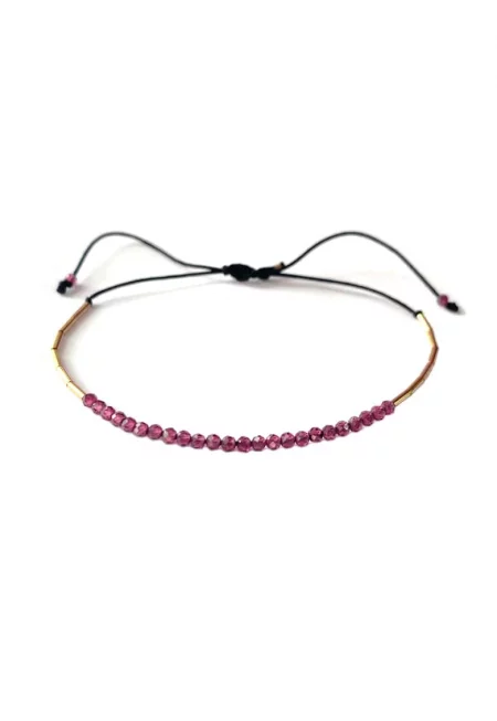 гривна с гранати - Златист/Бордо/Черен/Тъмночервен