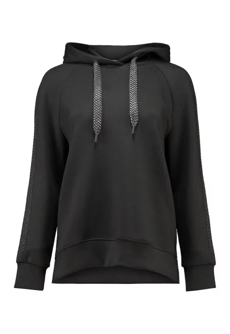 Худи с декоративни камъни на ръкавите - Избеляло черно