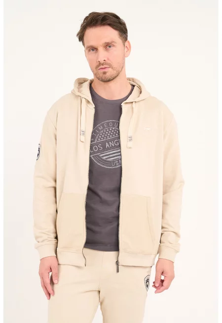 Худи с джобове и цип - Бежов