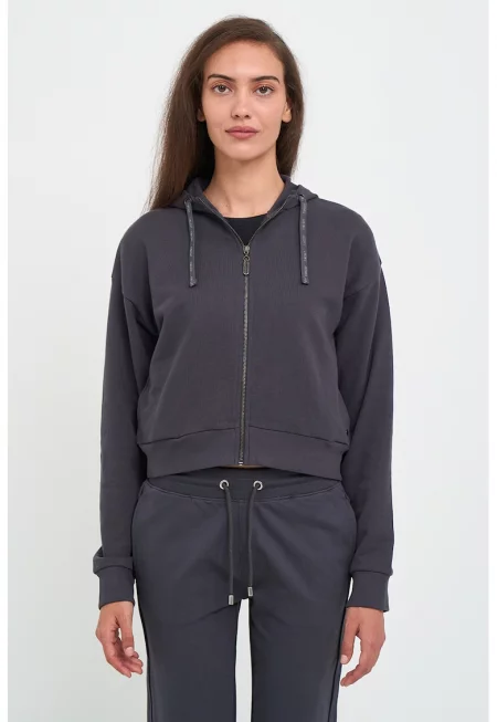 Худи с паднали ръкави с цип - Tъмносив