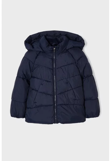 Капитонирано зимно яке с отделяща се качулка - Тъмносин